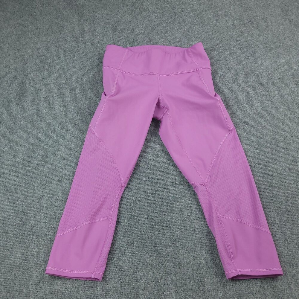 Athleta pink leggings mesh capri cropped zip pockets drawcord size XSP